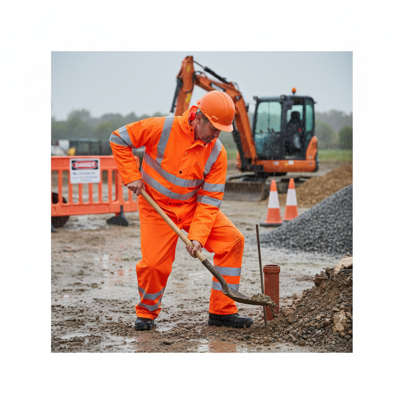 Dark Gray Premium Breathable Coverall with Hood and Reflective Tape - Orange