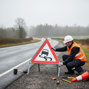 Light Gray Slippery Road Surface Triangle Metal Sign - 750mm Size