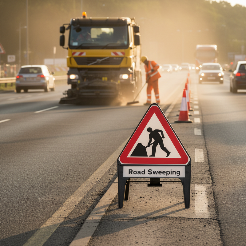 Dim Gray Heavy Duty Road Sweeping Supplementary Plate 750mm Q-Sign