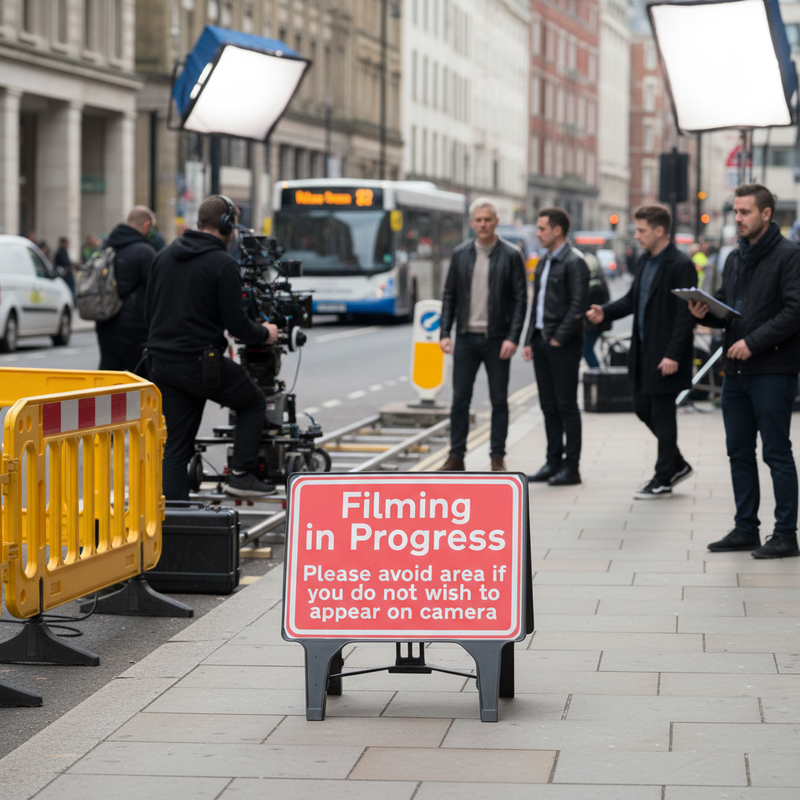 Dark Gray Filming in Progress Sign - Heavy Duty 1050x750mm Safety Sign