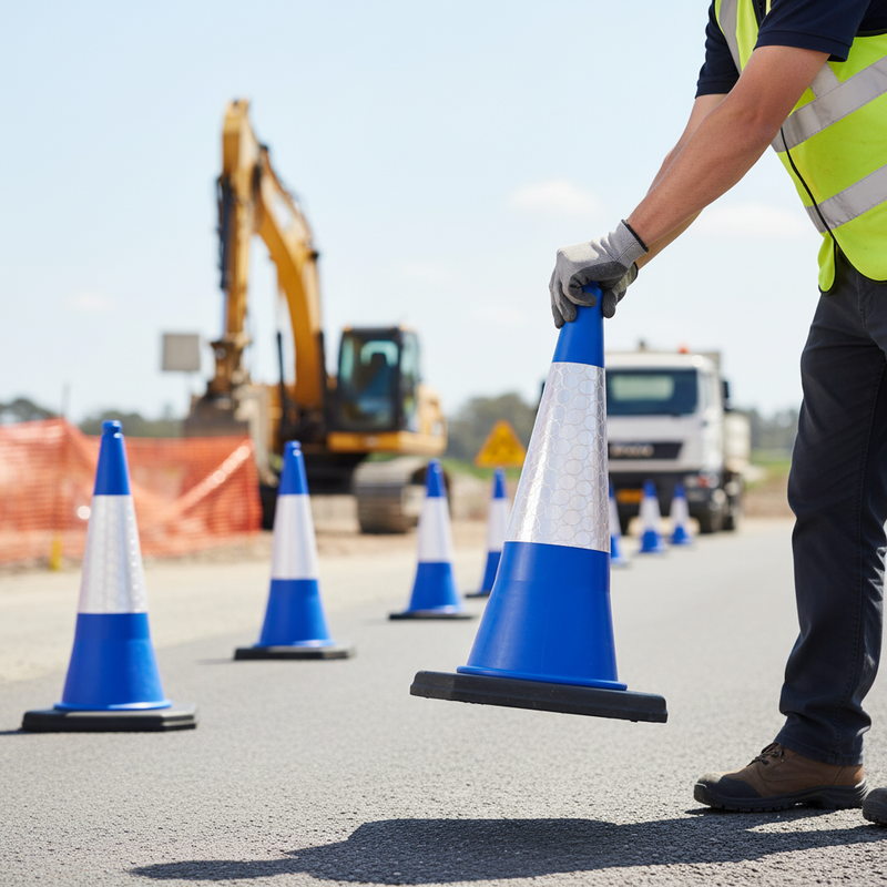 Light Gray Premium 750mm 2-Piece Traffic Road Cone with High Wind Resistance