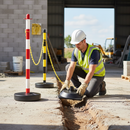 Gray Premium Plastic Post and Base with Fillable Options for Chain Barriers