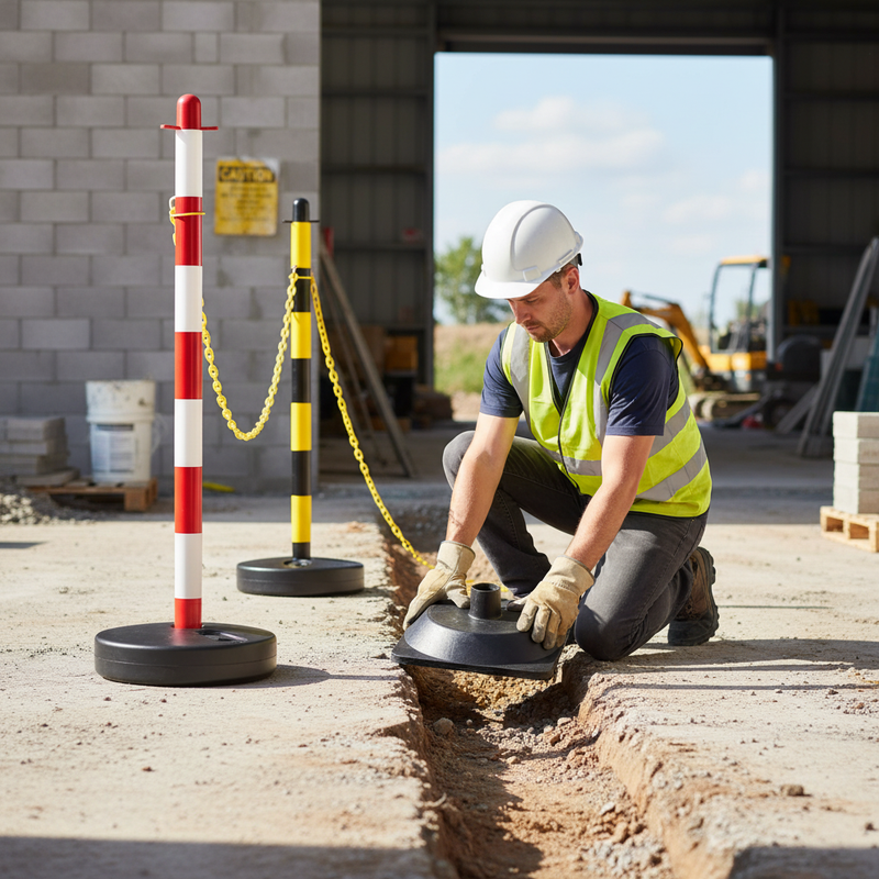 Gray Premium Plastic Post and Base with Fillable Options for Chain Barriers