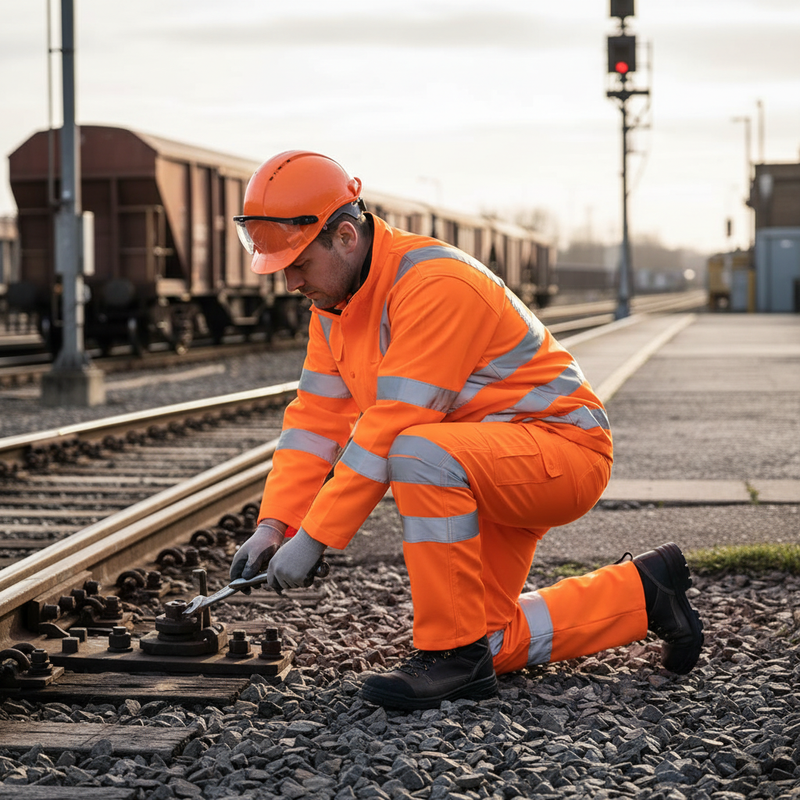 Gray Premium High-Visibility Rail Spec Trousers - Orange