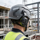 Grey Vented Helmet with Integrated Hearing Protectors