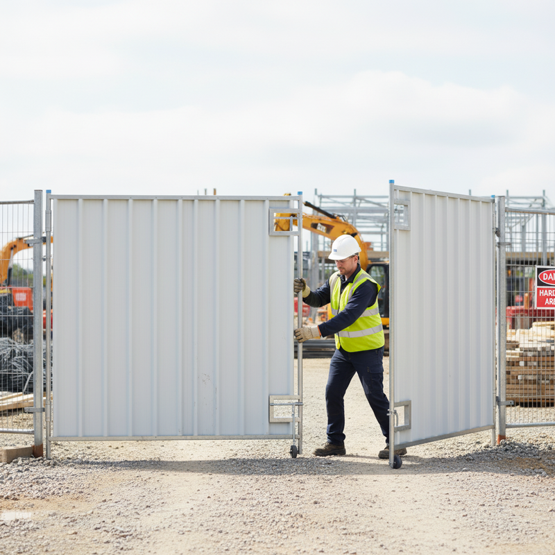 Light Gray Heavy Duty Steel Hoarding Vehicle Gate - 4m x 2.4m for Secure Access