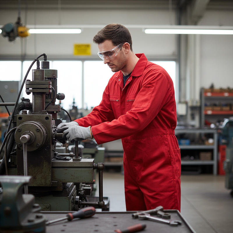 Dark Slate Gray Heavy Duty Boilersuit with Concealed Zip and Pockets - Red