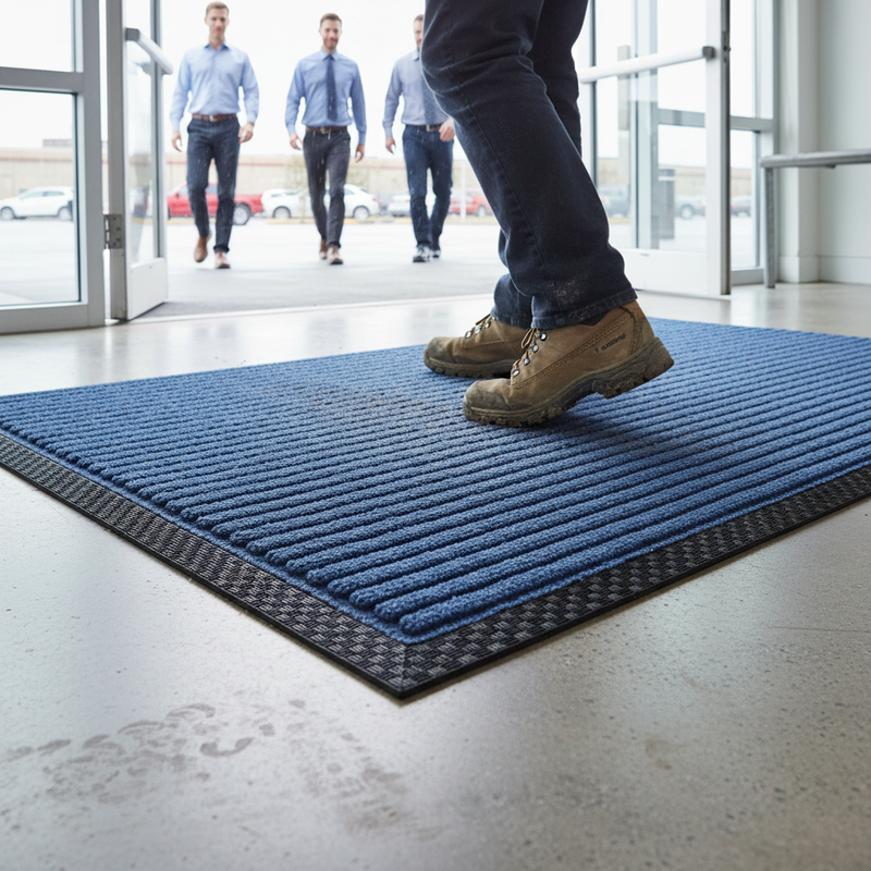 Gray Premium Ribbed Entrance Door Mat - Blue for Indoor Use