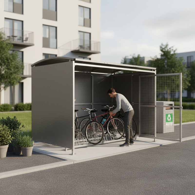 Dim Gray Premium Bin/Cycle Shelter with Mesh Gates - Modular Design 1m to 5m