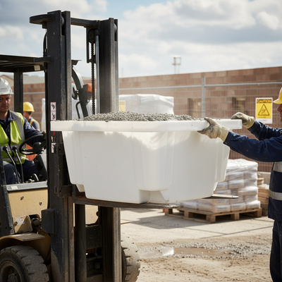 250 Litre Heavy Duty Top & Base Lift Fork Lift Mortar Tub - White