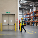 Light Slate Gray Heavy Duty Fire Exit Sign - Down Right Arrow for Emergency Escape