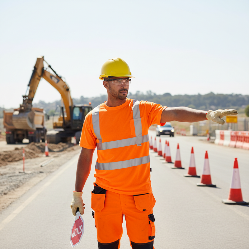 Light Gray High-Visibility Short Sleeve T-Shirt - Orange, Reflective Safety Tee