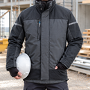 Insulated Work Jacket with Fleece Collar and Mesh Panel - Grey