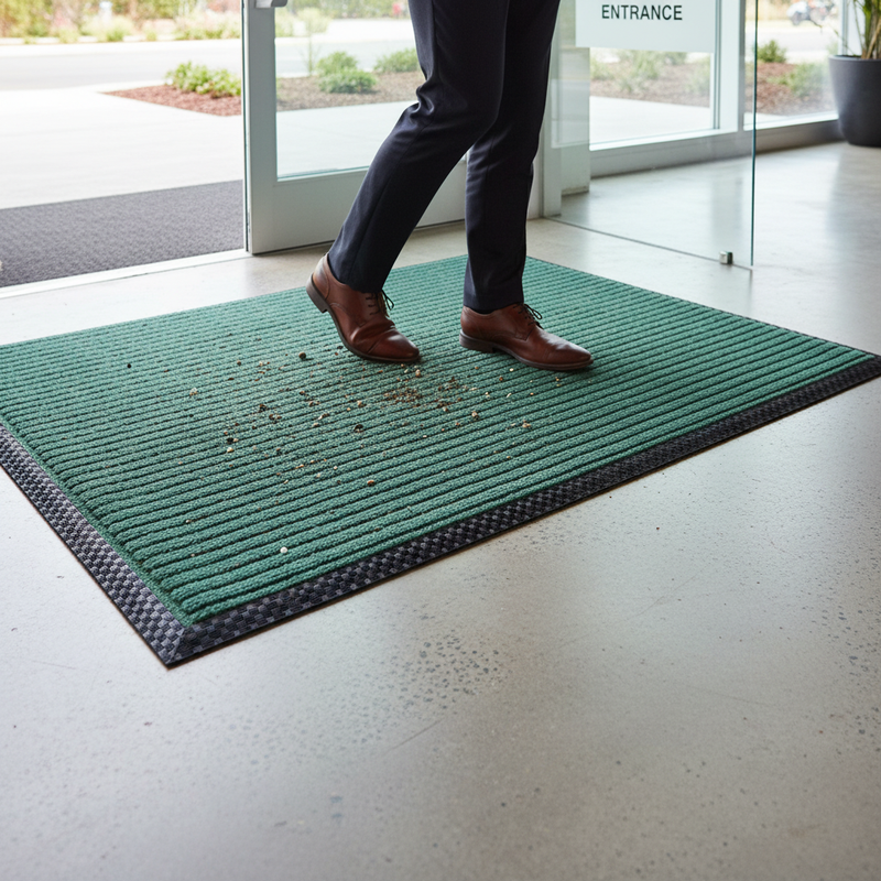 Gray Premium Ribbed Entrance Door Mat - Indoor Use - Green