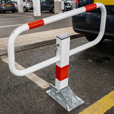 68mm Drop Down Parking Post White with Red Reflective Bands