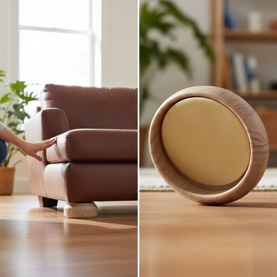 Premium 60mm Light Wood Effect Non-Slip Furniture Castor Cups - 4 Pack for Stability and Floor Protection