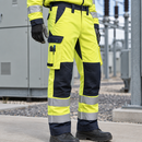 Hi-Vis Class 2 Work Trousers Equal Leg Pockets Yellow/Navy