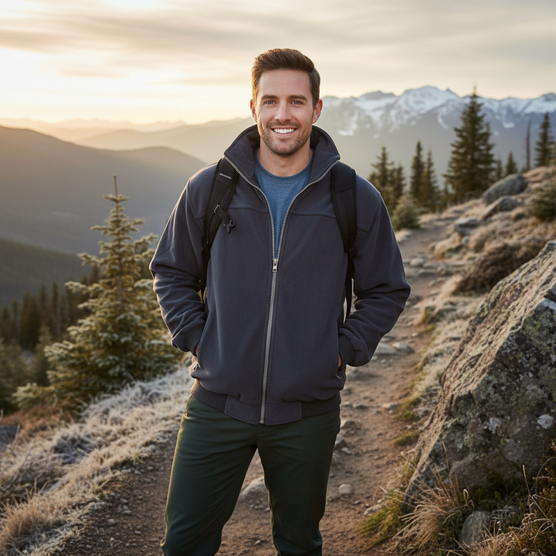 Dark Slate Gray Premium Micro Fleece Jacket with Concealed Hood - Grey