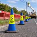 Blue 750mm Cable Hazard Warning Cone with 'Danger Overhead Cables'
