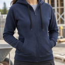 Women's Zip Front Hoodie with Kangaroo Pockets - Navy (view 2)