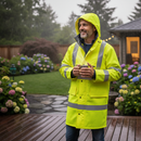 Dark Olive Green Heavy Duty Foul Weather Outdoor Jacket - Yellow with Hood