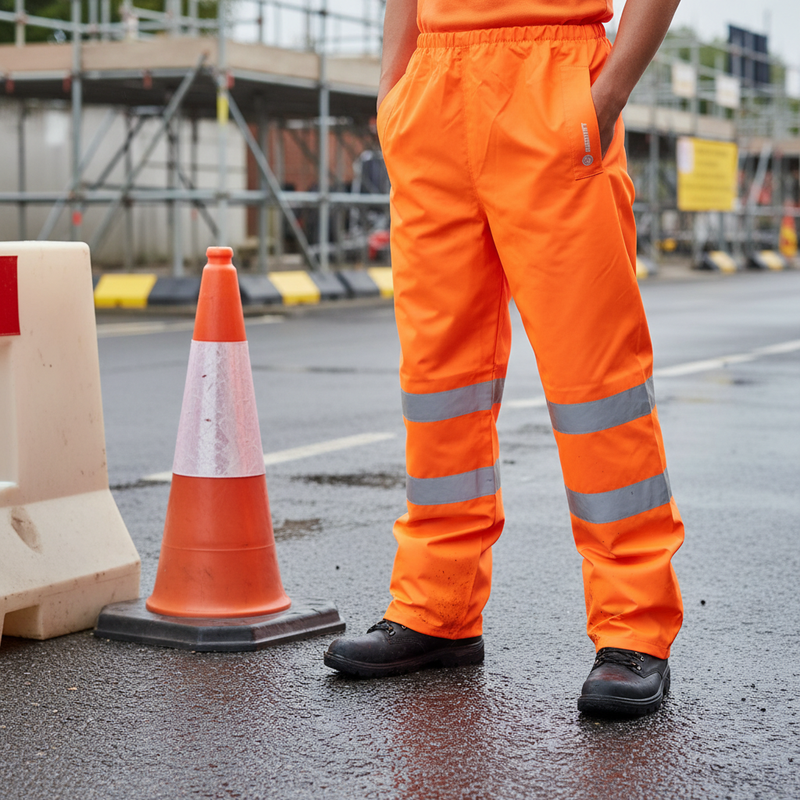 Dark Gray Premium Hi-Vis Waterproof Traffic Trousers - Orange