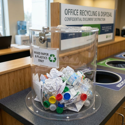 Clear acrylic lockable recycling bin, 12 or 37 litres