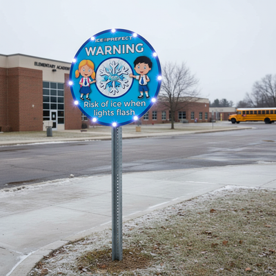 High-Performance Flashing LED Ice Warning Safety Sign for Schools