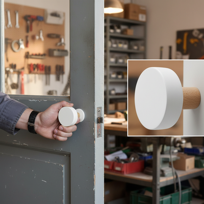 Premium 10 Pack Round White Door Knobs 38mm - Durable Beech Wood with Oat Stem for Stylish Home Interiors