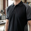 Two-Tone Polo Shirt with Raglan Sleeves - Black/Steel Grey