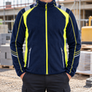 Navy Blue/Hi-Vis Yellow Microfleece Work Coat with Reflective Tape