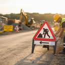 Rosy Brown Premium Men At Work with Arrow Left Supplementary Plate 750mm Q-Sign