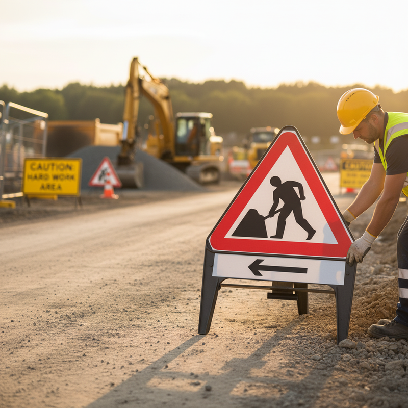Rosy Brown Premium Men At Work with Arrow Left Supplementary Plate 750mm Q-Sign