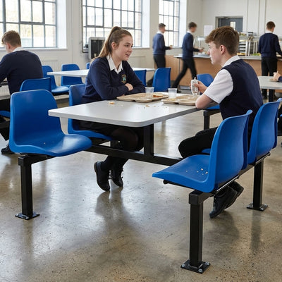 4-seater canteen dining unit with polypropylene seats, grey top