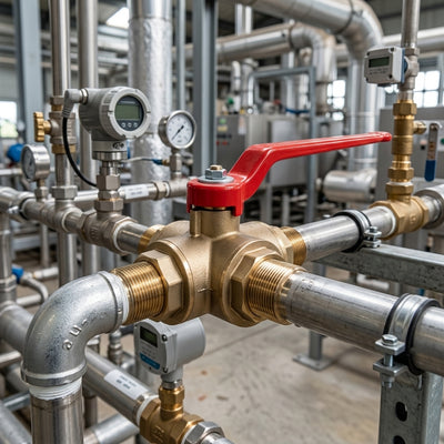 3/8" BSP Female 3-Way T Port Ball Valve, 40 Bar, Brass