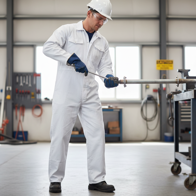 Gray Professional White Boilersuit - Durable Polyester-Cotton Blend with Lay Down Collar