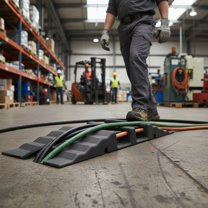 Dim Gray Heavy Duty Drive Over Cable / Hose Ramp - 2 Channel for Vehicle Access