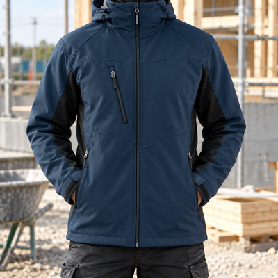 Windproof Hooded Softshell Coat - Dark Navy/Black
