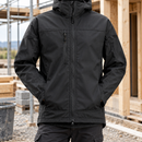 Hooded Softshell Stretch Work Jacket with Multiple Pockets - Black