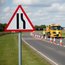 Gray Professional Road Narrows Right Quick-Fit Sign Face for Traffic Safety