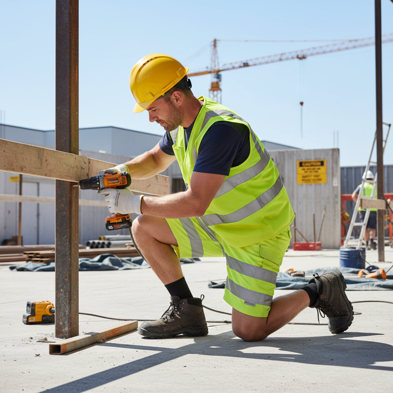 Light Gray Professional Hi-Vis Shorts in Saturn Yellow - Heavy Duty Safety Wear