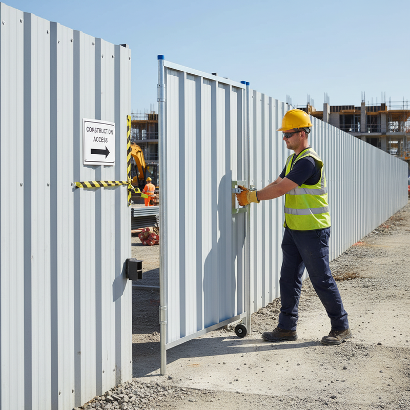 Light Gray Heavy Duty Steel Hoarding Pedestrian Gate - 2.4m Height