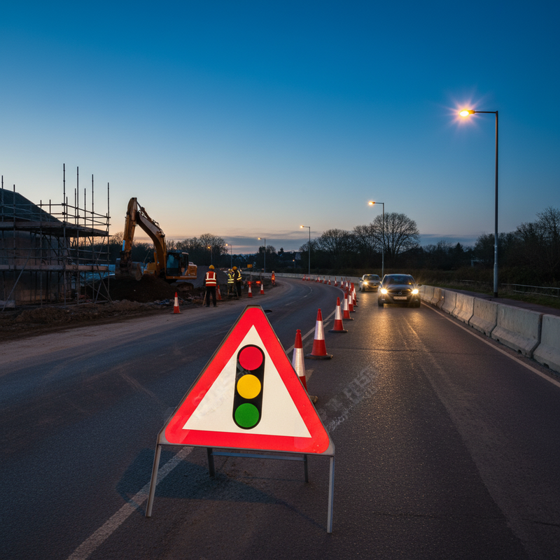 Dark Slate Gray Traffic Light Signal Ahead Triangle Metal Sign - 750mm Size