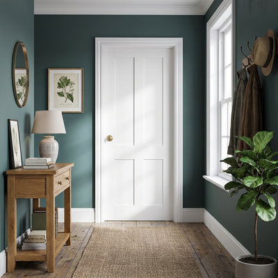 Internal White Victorian Shaker 4 Panel Door, Primed Finish, Solid Core