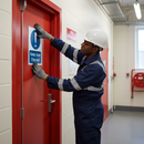 Gray Mandatory Fire Safety Door Signs - Keep Clear Fire Exit Signage