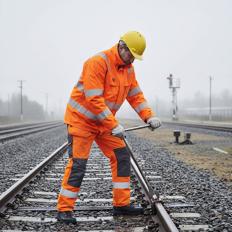 Light Gray Premium Breathable and Waterproof Rail Jacket - Hi-Vis Orange