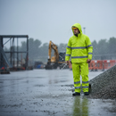 Dark Gray Heavy Duty Hi-Vis Waterproof Coverall Rain Suit with Concealed Hood