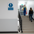 Gray Mandatory Fire Safety Door Signs - Staircase Must Be Kept Clear