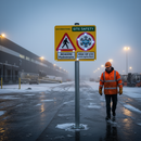 Light Slate Gray Ice Warning Flashing LED Site Safety Sign with Custom Logo