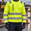 Hi-Vis Polyester Sweatshirt with Chest Pocket - Hi-Vis Yellow/Navy